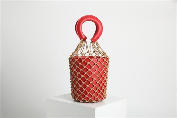 Womens Woven Net Bucket Bag Handbags Cowhide Luxury Handbags