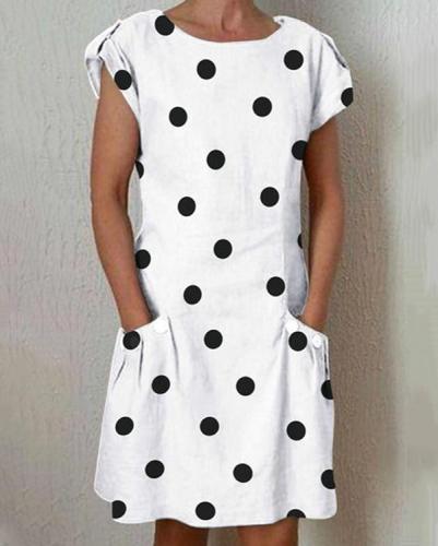 Women Dresses Shift Daily Buttoned Polka Dots Dresses