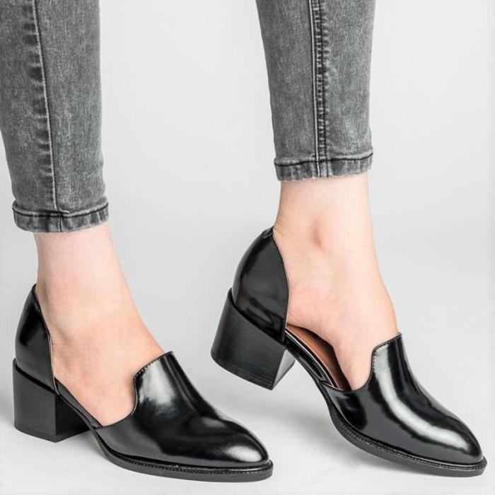 Women Spring Chunky Heel Casual Loafers Slip On Shoes