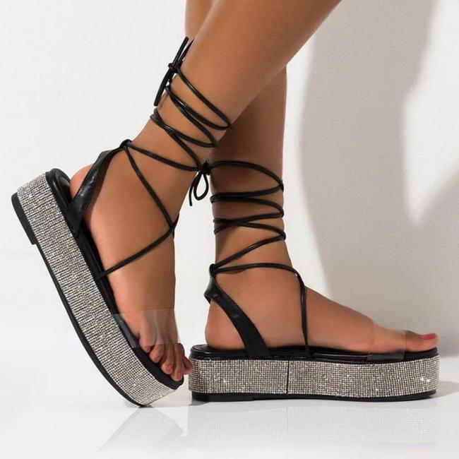 rhinestone platform sandals rose gold