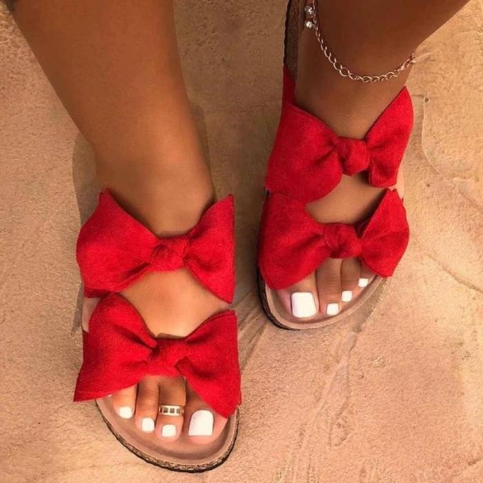 Flat With Flip Flop Slip-On Bow Plain Summer Slippers