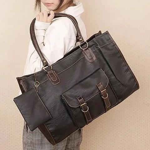 Vintage Women PU Leather Bags Shoulder Handbag Travel Tote Bags Storage Bags