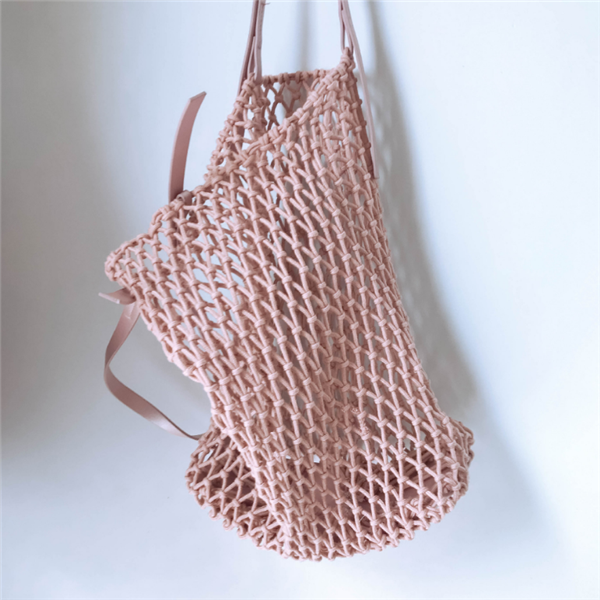 Cotton Rope Woven Hollow Shoulder Portable Beach Fish Net Bag