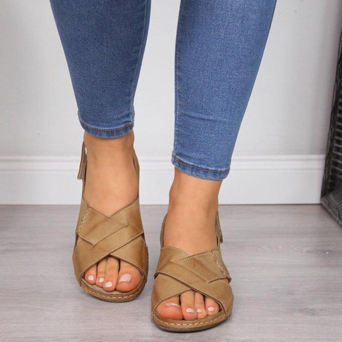 COMFY SOFT MAGIC TAPE WEDGES DAILY CROSSED SANDALS