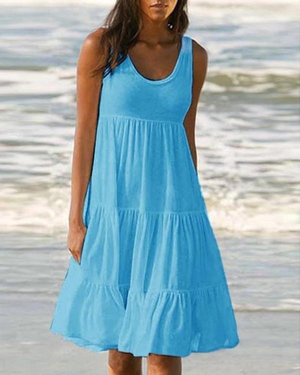 US$ 23.99 - Solid Sleeveless Beach Midi Dress - www.lokeeda.com