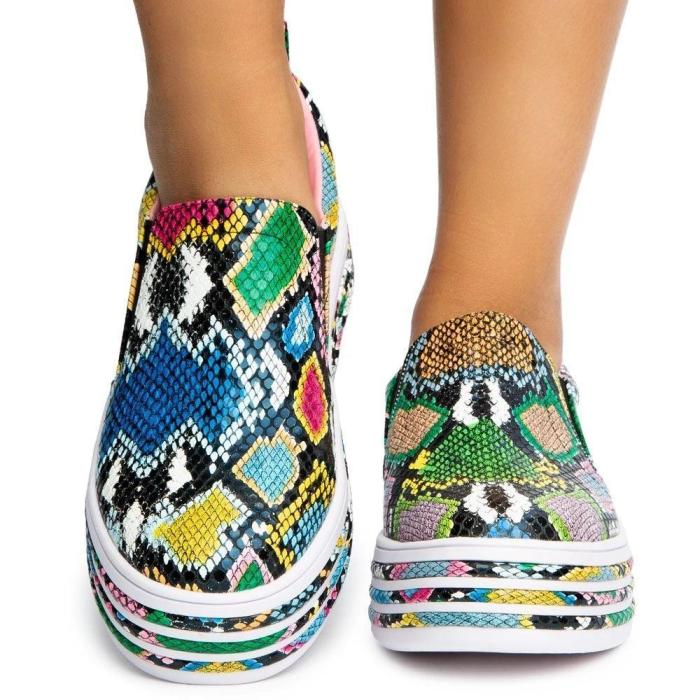 Women Fashion Daily Snakeskin Slip-on Shoes Round Toe Sneakers