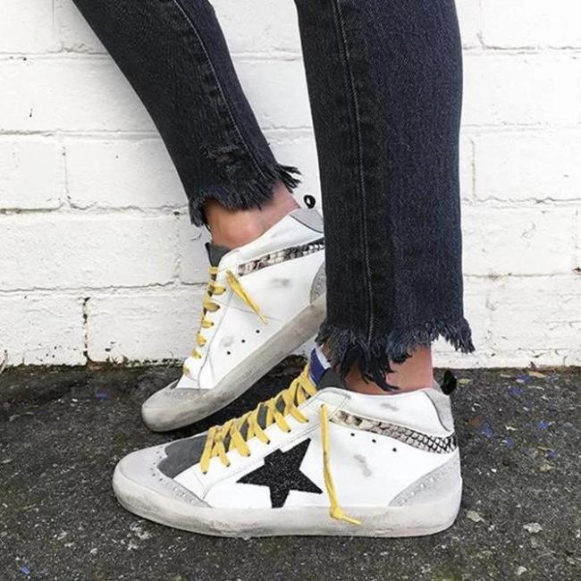 White Lace Up Suede Sneakers
