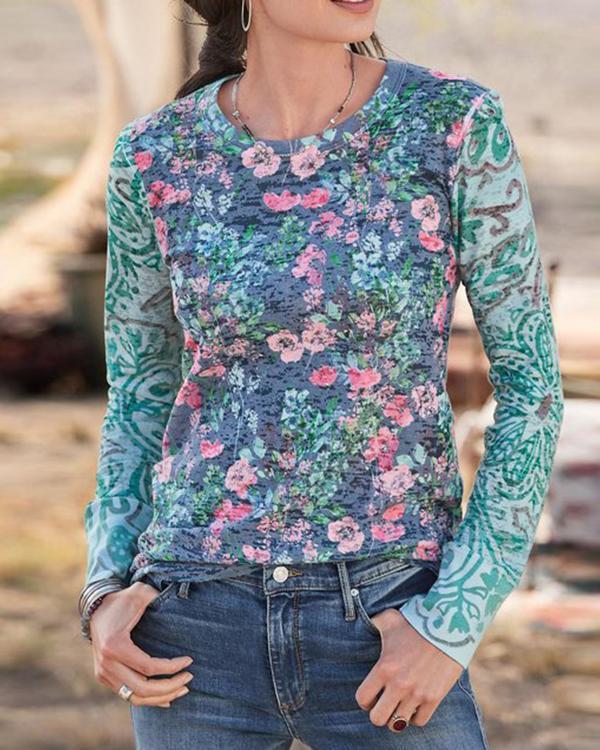 Long Sleeve Cotton Floral Printed Shirts & Tops