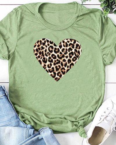 Print Love Heart T-shirt Ladies Short Sleeve Daily Tops