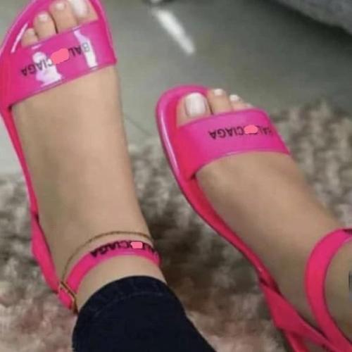 Flat With Line-Style Buckle Open Toe Letter Print Sandals