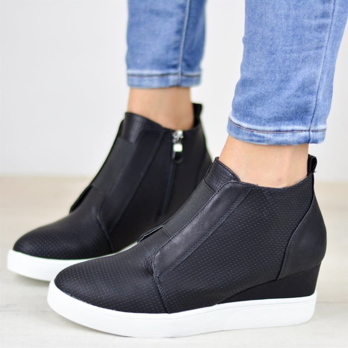 Comfort Zipper Wedge Sneakers Plus Size Wedges with Side Zipper