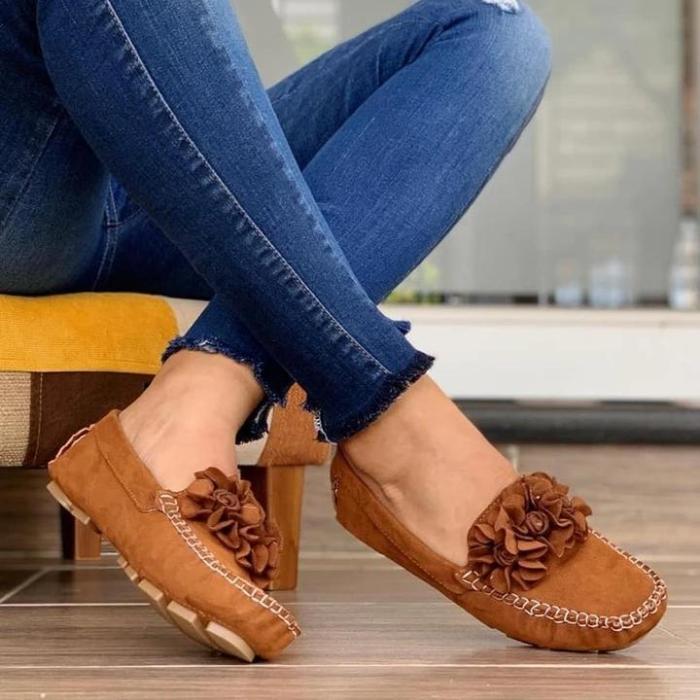 Women Comfy Slip-on Flower Suede Loafers