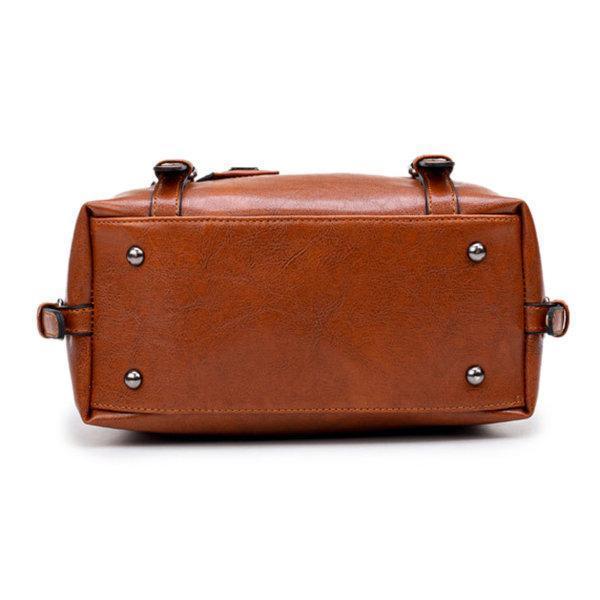 Vintage PU Leather Boston Handbag Shoulder Bag