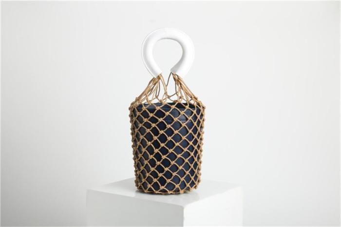 Womens Woven Net Bucket Bag Handbags Cowhide Luxury Handbags