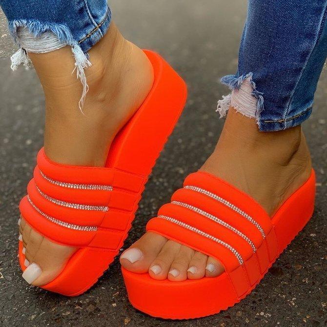 Women Slip-On Rhinestone Platform Summer Slippers