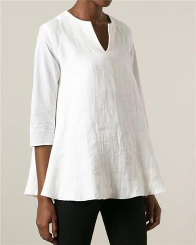 Casual Solid V Neck Half Sleeve Blouses Tops