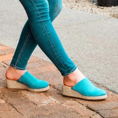 Mule Espadrille Wedges Suede Closed Toe Women Sandals