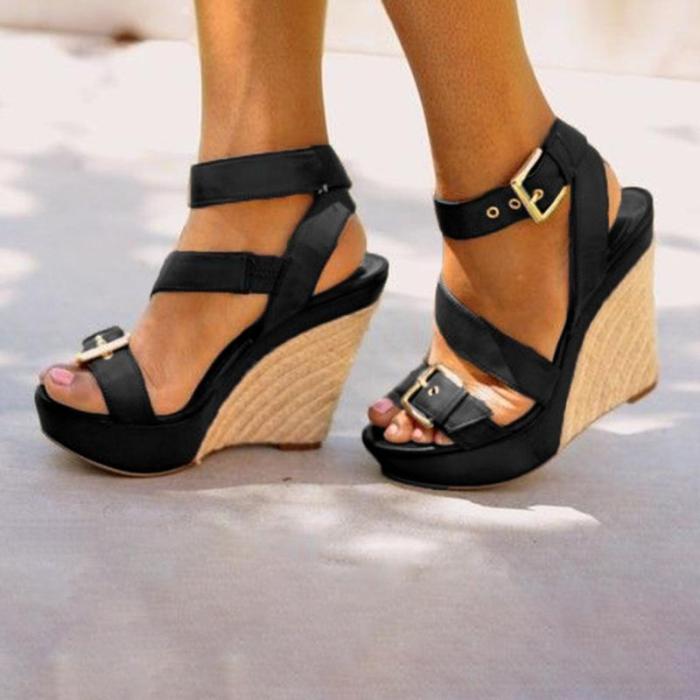 Women Platform Open Toe Wedge Sandals Casual Comfort Adjustable Buckle Shoes