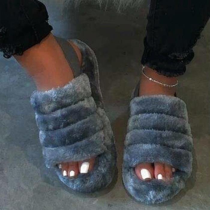 Hairy open-toed comfortably worn home slippers