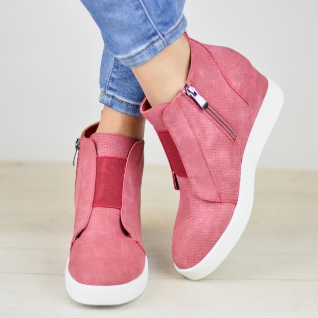 comfort zipper wedge sneakers