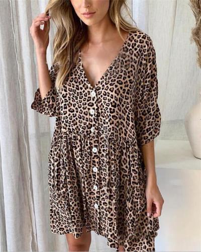 Sexy V Neck Leopard Summer Holiday Daily Fashion Mini Dresses