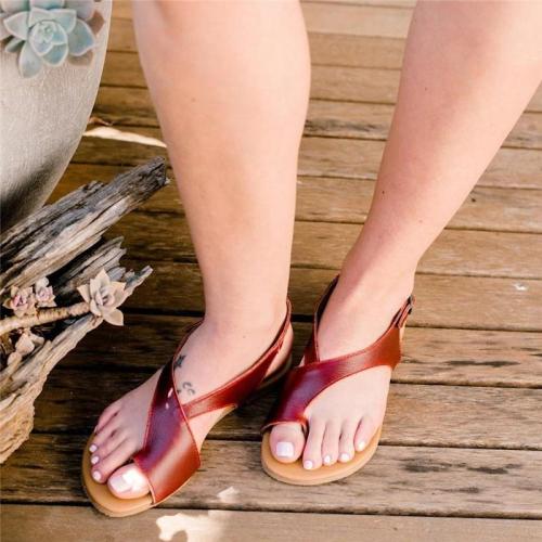 Vintage Toe Ring Bohemian Flat Sandals With Adjustable Buckle
