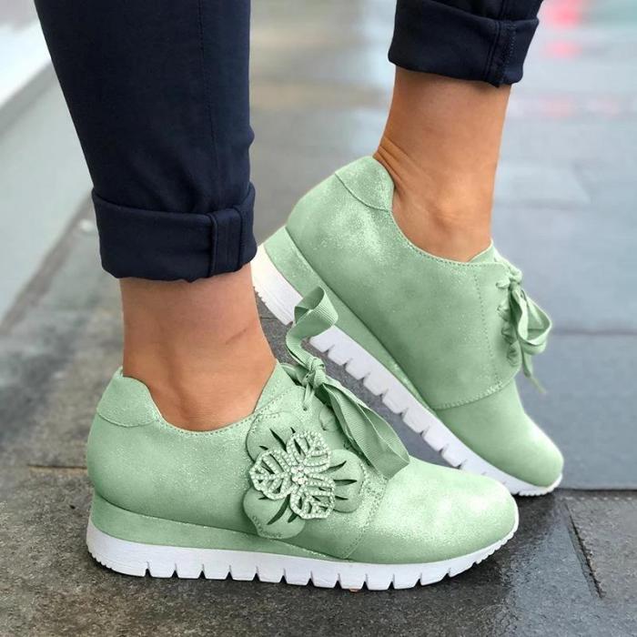 Floral Women Casual Lace-up Sneakers Wedges Running Shoes