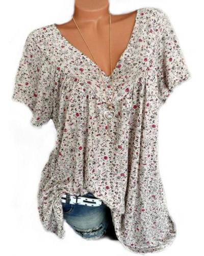 Plus Size Women Fashion Blouse Casual Loose Floral Printed Tops