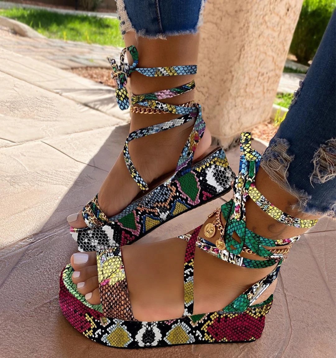 US$ 35.84 - Women Large Size Lace-up Straw Sandals - www.lokeeda.com