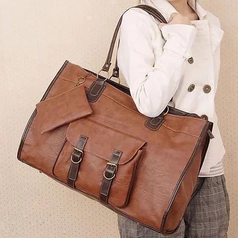 Vintage Women PU Leather Bags Shoulder Handbag Travel Tote Bags Storage Bags