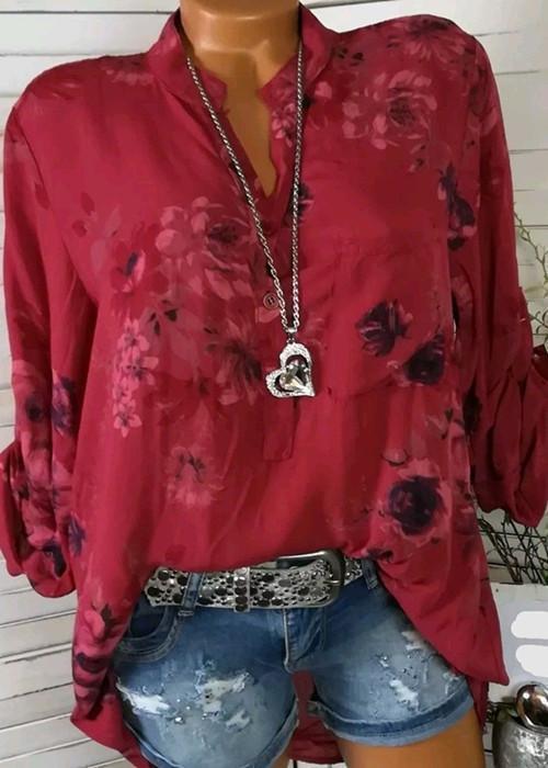 Spring  Fashionable Basic Plus Size Floral Blouses & Shirt Tops