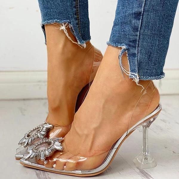 clear studded pointed heels