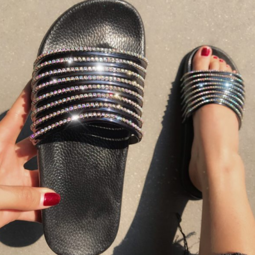 Woman Fashion Trend Bright Flash Diamond Casual Wild Word Flip Sandals