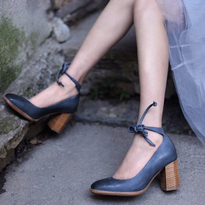 Women's Elegant Chunky Heel Lace-Up Sandals