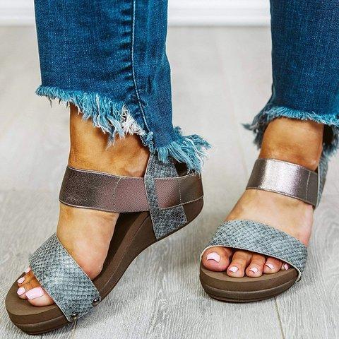 Artificial Leather Slip-On Womens Wedge Sandals