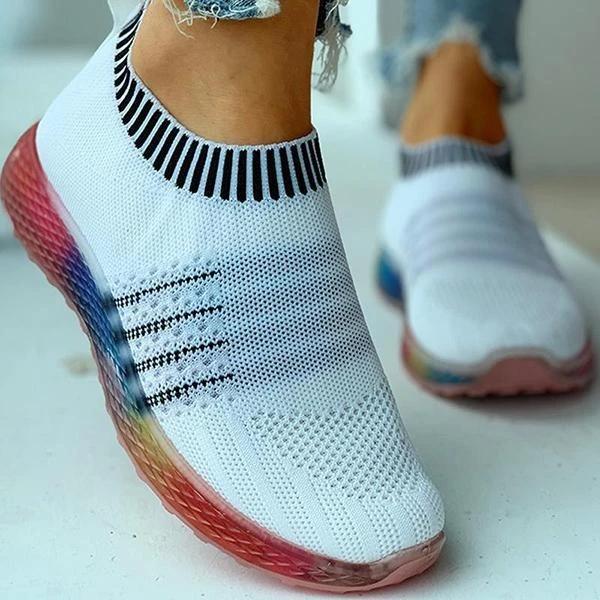 Colored Bottom Striped Breathable Casual Sneakers