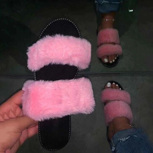 fluffy casual flat sandals