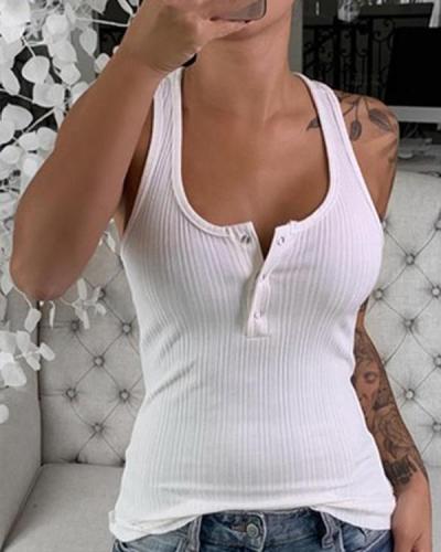 Solid Round Neck Sleeveless Casual Knit Tank Tops