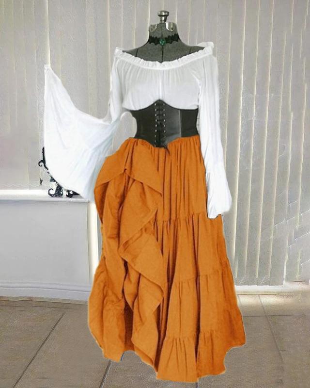 Halloween Ethnic Medieval Off  Shoulder  Vintage Maxi Dress For Women