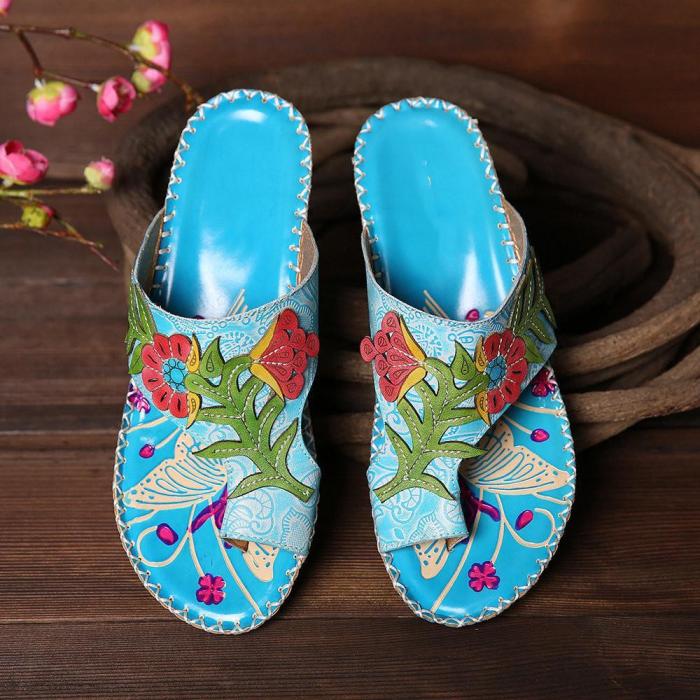 Bohemia Pattern Handmade Stitching Clip Toe Forest Sandals
