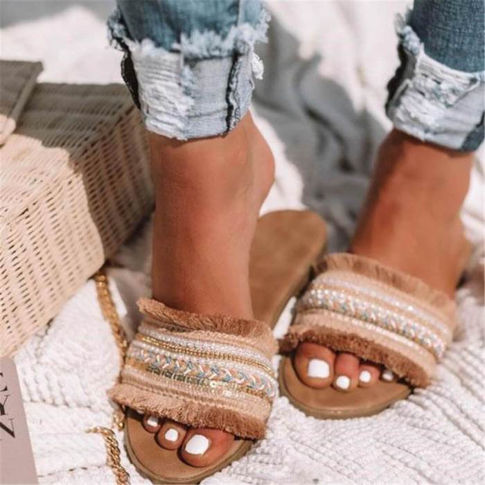 Fashion Vintage Woven Flat Slippers