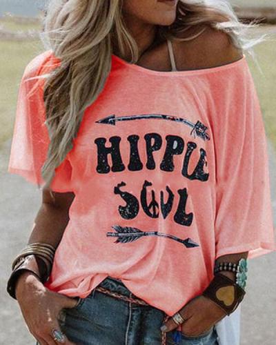 Plus Size Letter Print Crew Neck Women Summer T-shirts