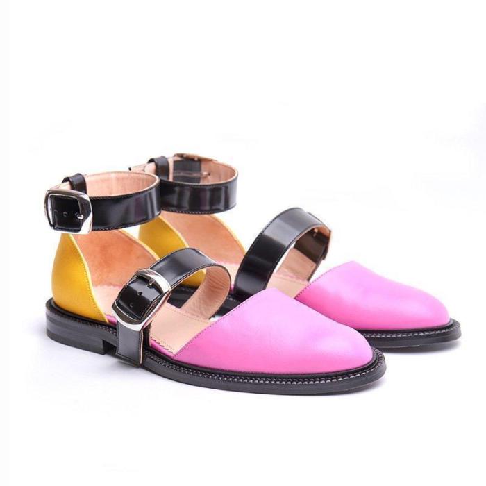 2019 Fashion Trends Low Heel Color block Buckle Flats