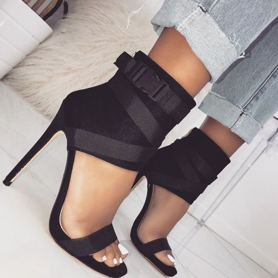 Ladies Casual Thick Buckle Party Sexy Bandage Ankle Pointed Toe Sansals