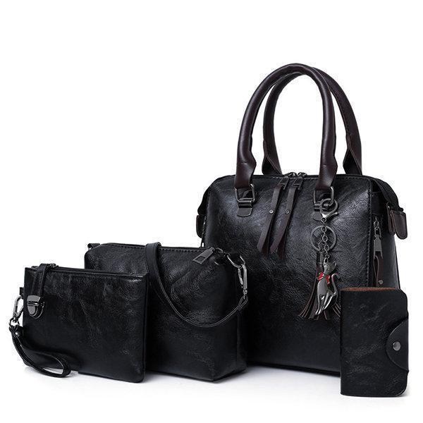 4 PCS Vintage Multi-function Handbag Faux Leather Crossbody Bag