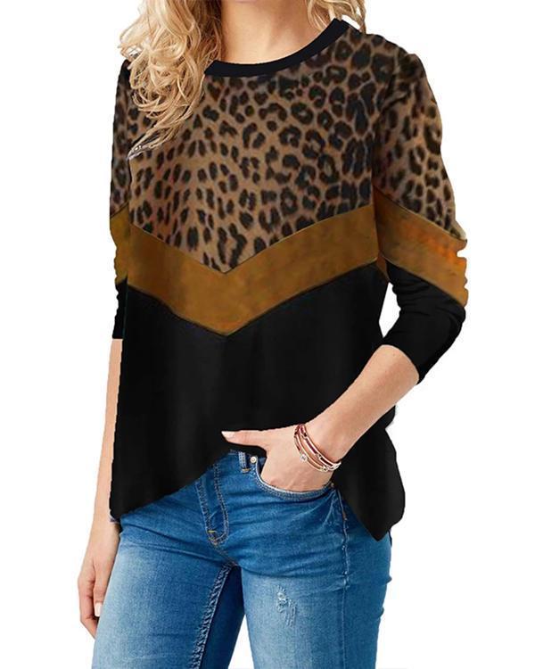 Leopard Long Sleeve Cotton-Blend Shirts & Tops