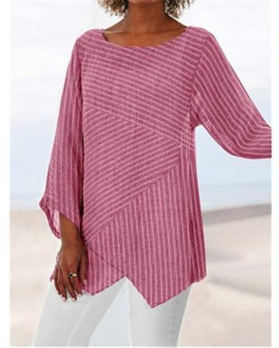 Striped Printed Casual Long Sleeve Shirts & Tops