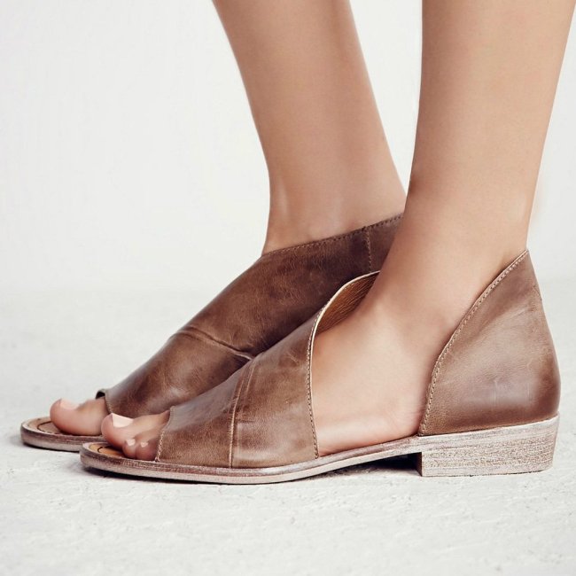 Sexy Side Open Casual Solid Open Toe Leather Sandals