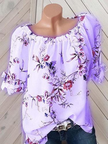 Floral Half Sleeve Round Neck Blouses