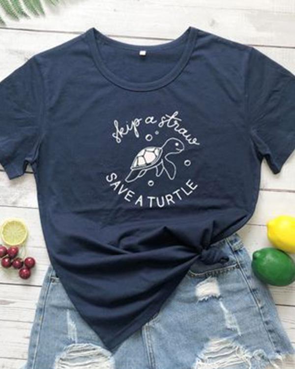 Skip A Straw Save A Turtle Shirt Womens Graphic Tee Short Sleeve